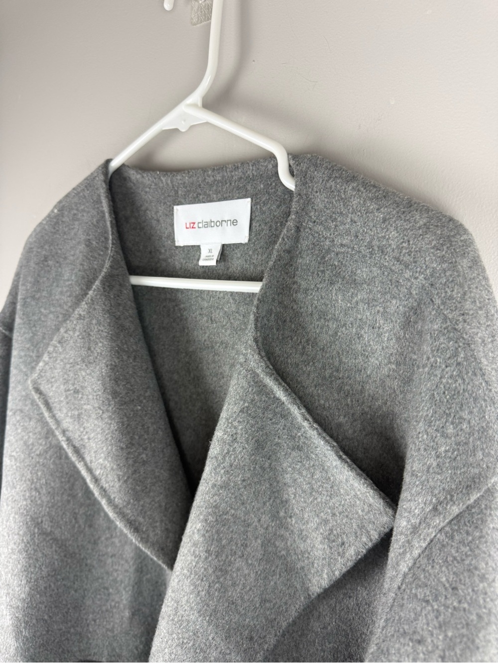 Liz Claiborne Womens Heather Grey Wool Blend Open Front Jacket New SZ XL Winter